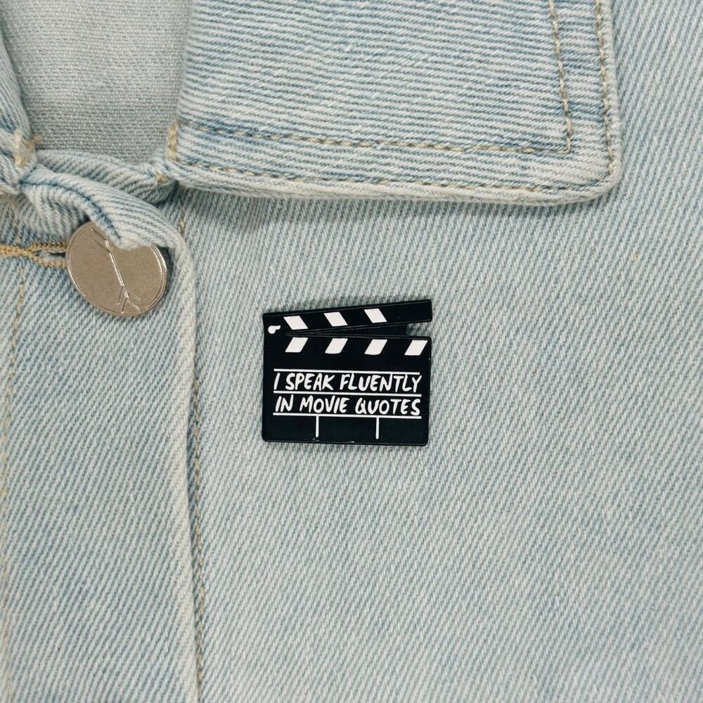 ✨Movie Set Clapboard Enamel Pin Speak Fluently In Movie Quotes Brooch Black Film